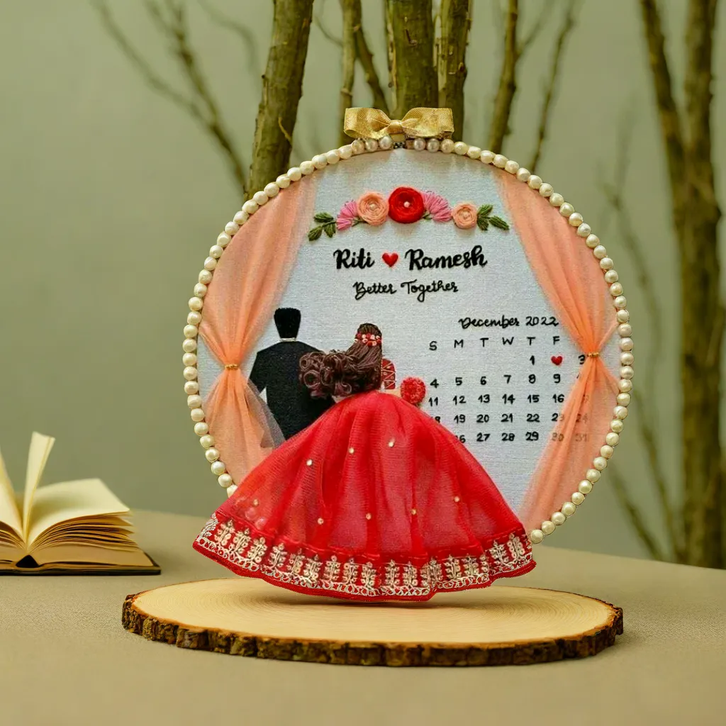 Customized Embroidery Hoop - Ideal Engagement Gifts,Marriage Anniversary for Parents - Handmade First Love,Save The Date,Wedding Keepsake for Couples, Multicolour