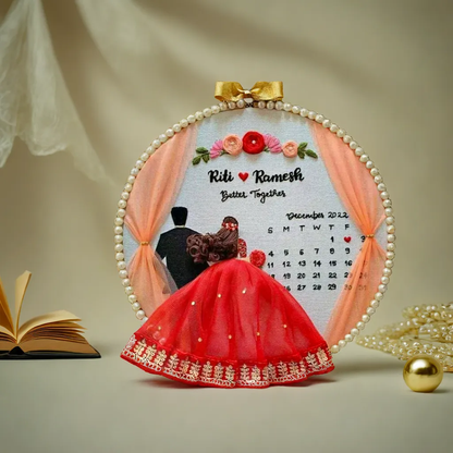 Customized Embroidery Hoop - Ideal Engagement Gifts,Marriage Anniversary for Parents - Handmade First Love,Save The Date,Wedding Keepsake for Couples, Multicolour