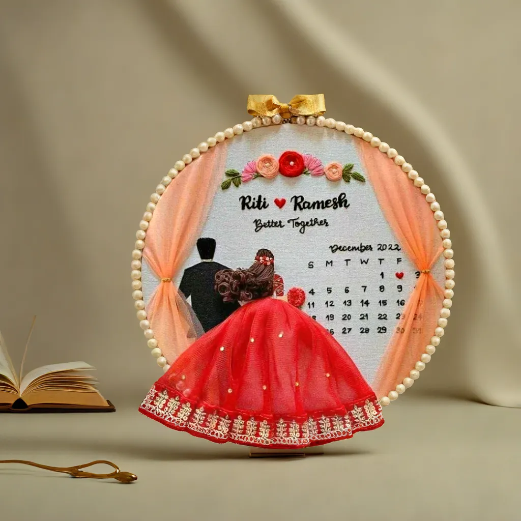 Customized Embroidery Hoop - Ideal Engagement Gifts,Marriage Anniversary for Parents - Handmade First Love,Save The Date,Wedding Keepsake for Couples, Multicolour